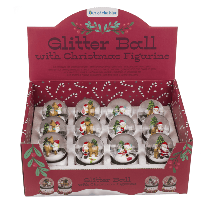Schneekugel, Weihnachtsmann & Rentier,
