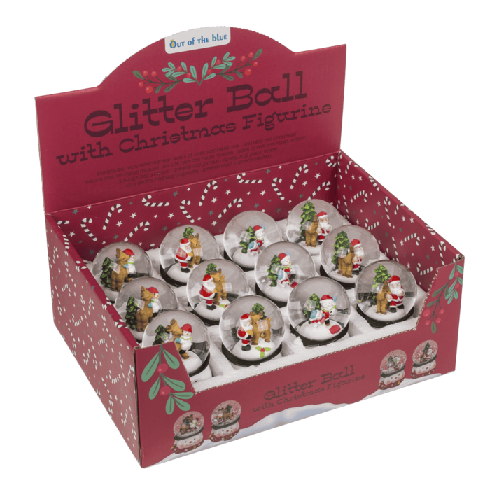 Schneekugel, Weihnachtsmann & Rentier,