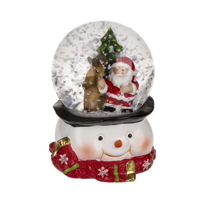 Schneekugel, Weihnachtsmann & Rentier,