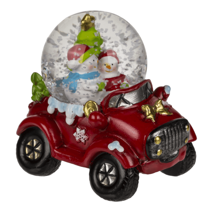 Schneekugel, Weihnachtsfiguren, auf Auto-Sockel,