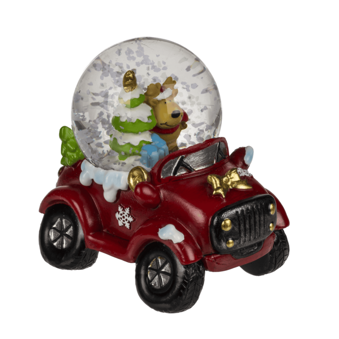 Schneekugel, Weihnachtsfiguren, auf Auto-Sockel,