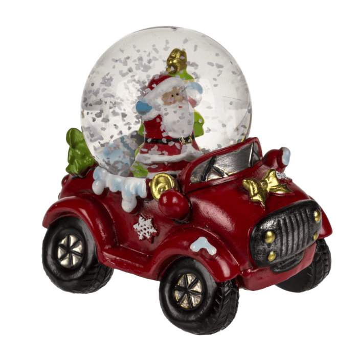 Schneekugel, Weihnachtsfiguren, auf Auto-Sockel,
