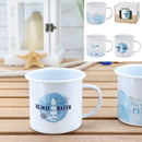 Becher Emaille, Maritim, ca. 9cmH, 3/s