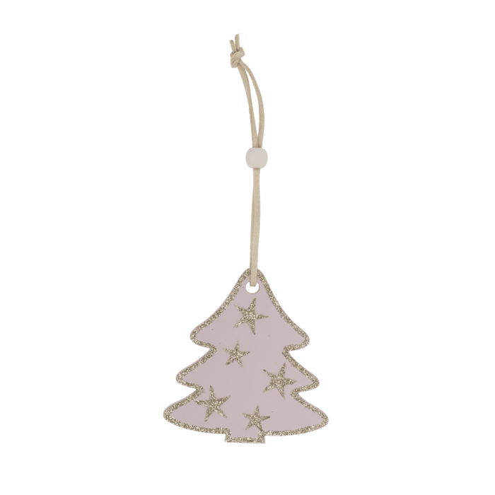 Rosa farbene Holz-Weihnachtsmotive zum Hängen,