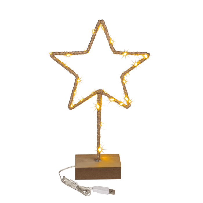 Metall-Stern mit Jute umwickelt & LED,