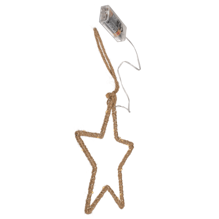 Metall-Stern mit Jute umwickelt & LED, zum Hängen,