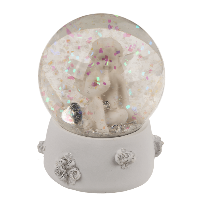 Glitterkugel, Engel mit Kristallherz, auf Sockel,