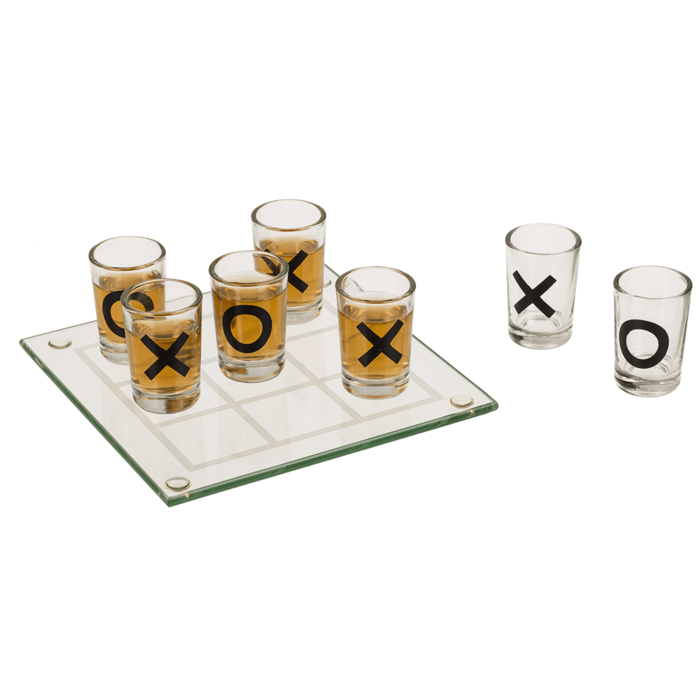 Glas-Trinkspiel, Tic Tac Toe, mit 9 Gläsern,
