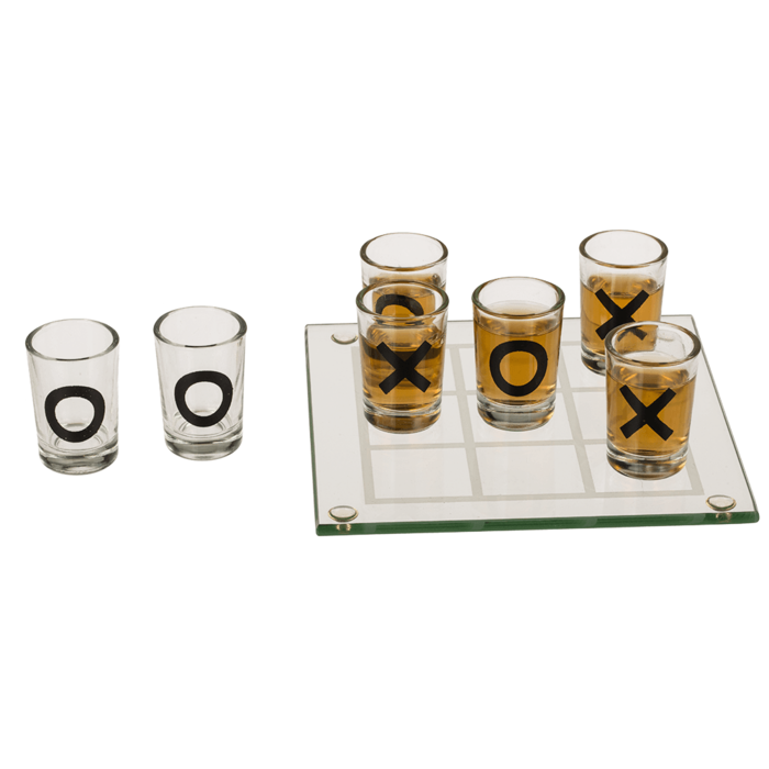 Glas-Trinkspiel, Tic Tac Toe, mit 9 Gläsern,