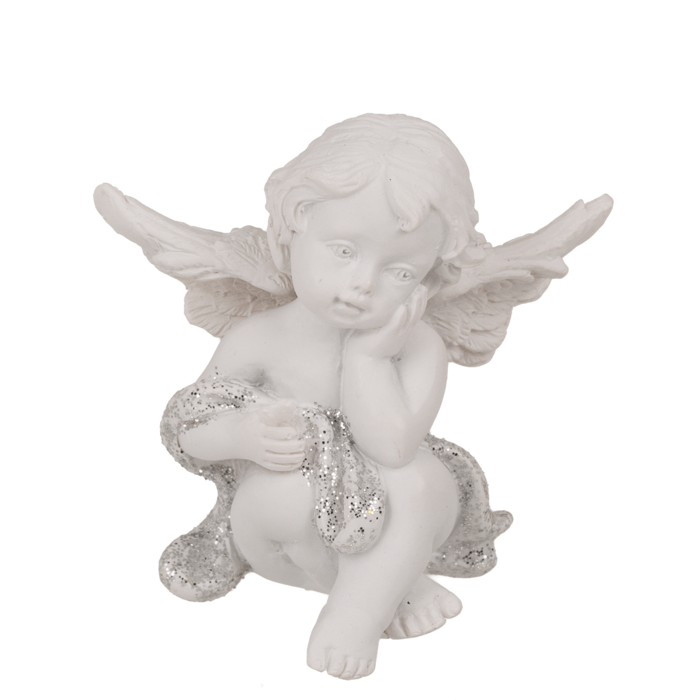 Sitzender Engel mit Kristallherz, ca. 5 cm,