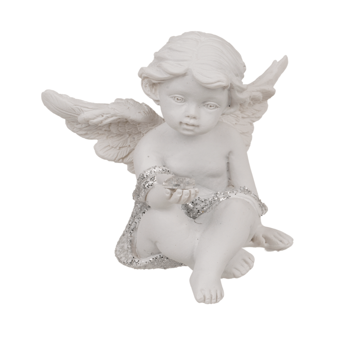 Sitzender Engel mit Kristallherz, ca. 5 cm,