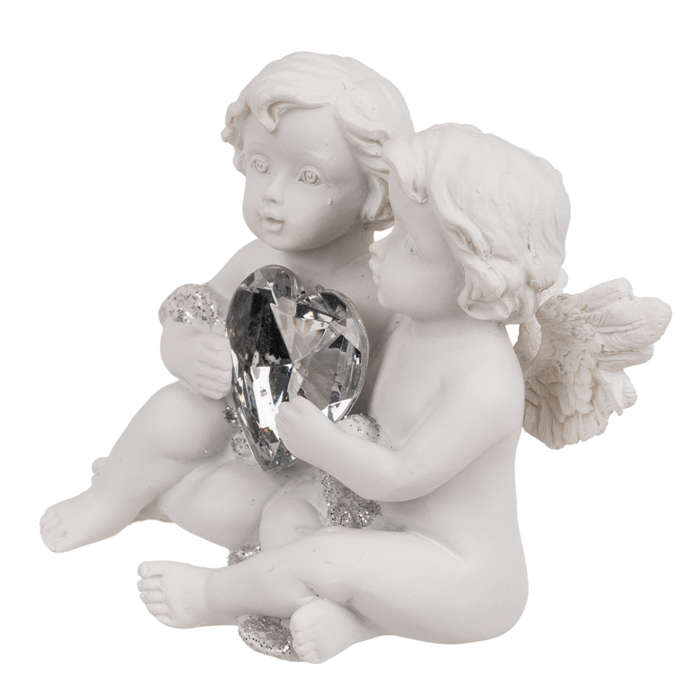 Sitzendes Engelpärchen mit Kristallherz,