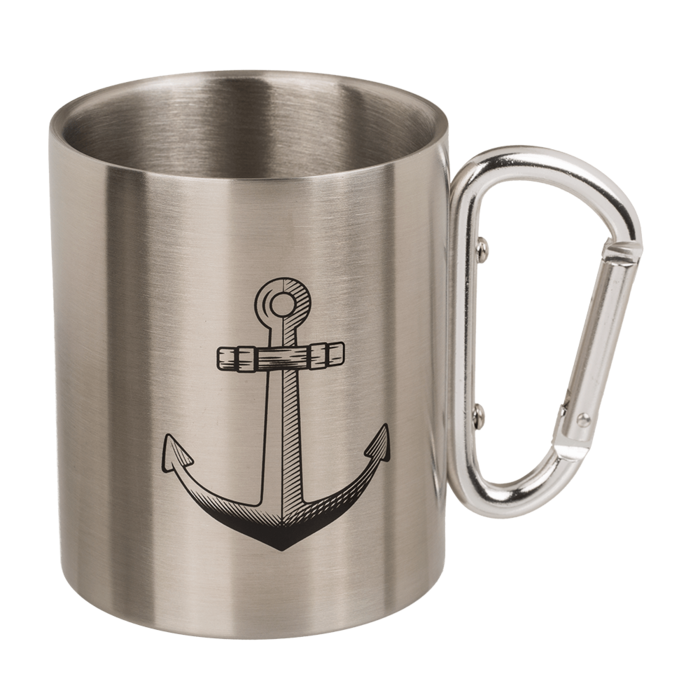 Edelstahlbecher mit Karabiner, Maritim,