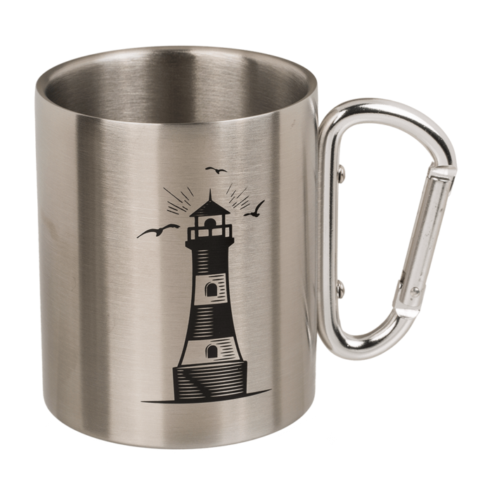Edelstahlbecher mit Karabiner, Maritim,
