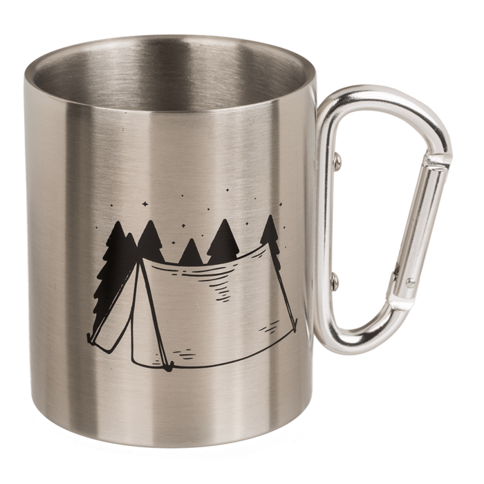 Edelstahlbecher mit Karabiner, Travel,