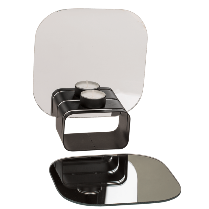 Schwarzer Glas-Teelichthalter, Infinity candle,