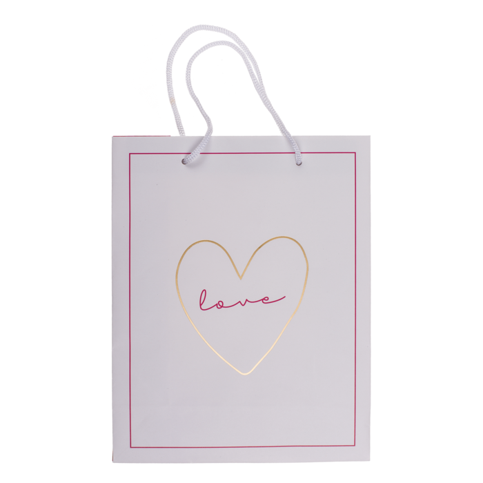 Weiß/pinke Papier-Geschenktüte, Love,