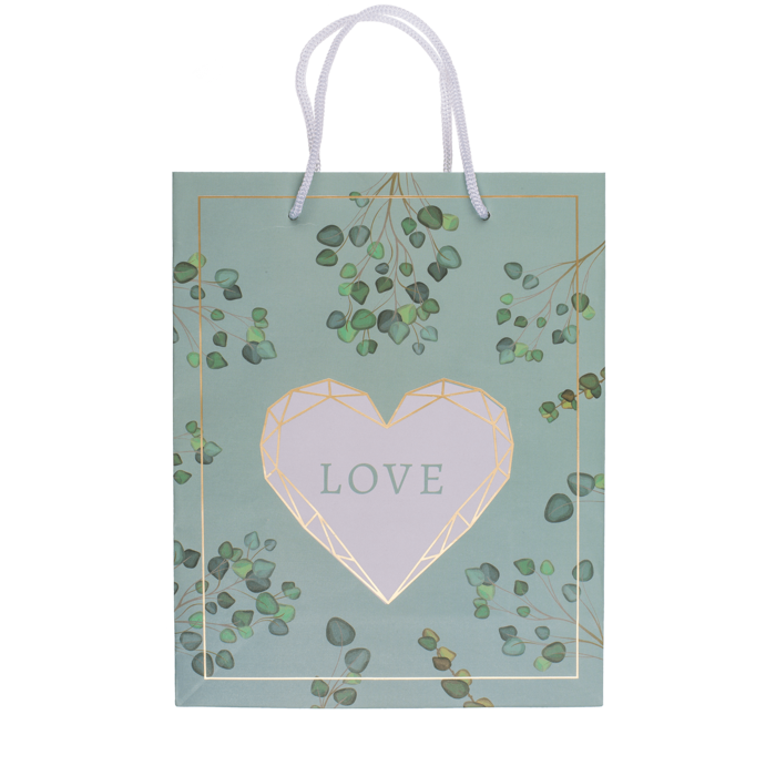 Weiß/grüne Papier-Geschenktüte, Love,