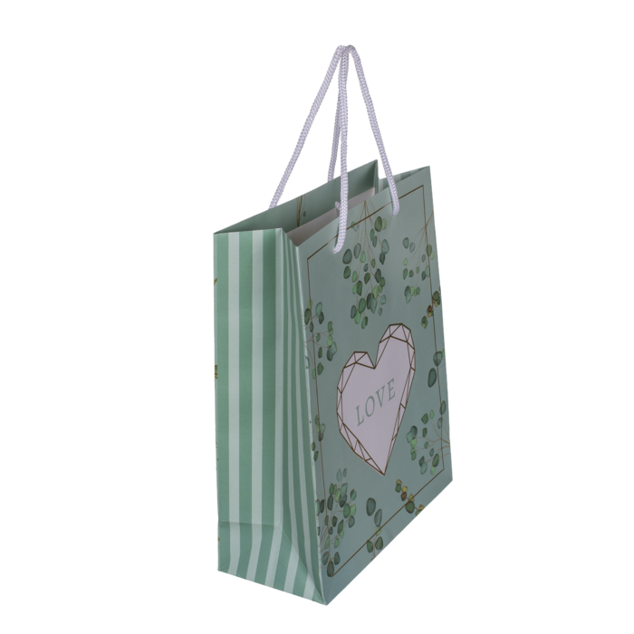 Weiß/grüne Papier-Geschenktüte, Love,