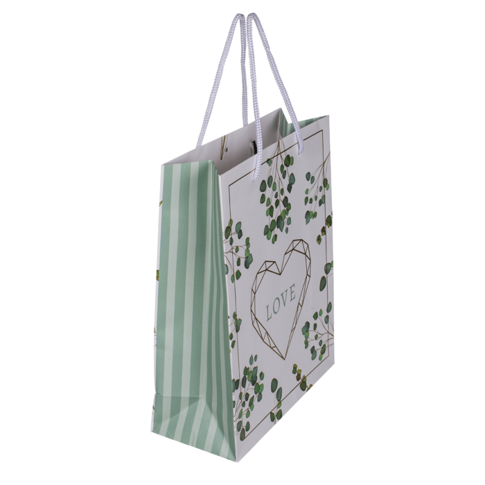 Weiß/grüne Papier-Geschenktüte, Love,