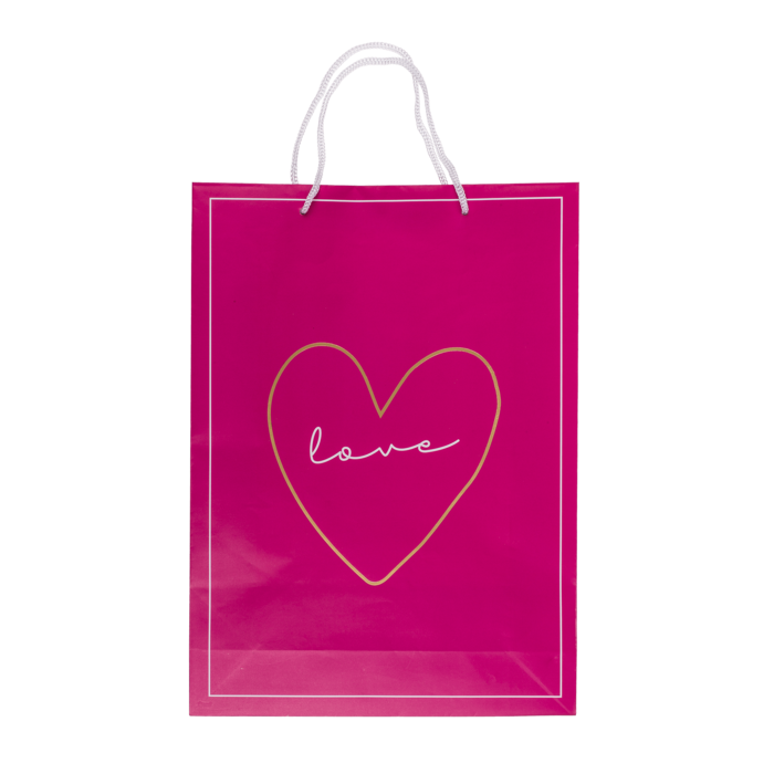 Weiß/pinke Papier-Geschenktüte, Love,