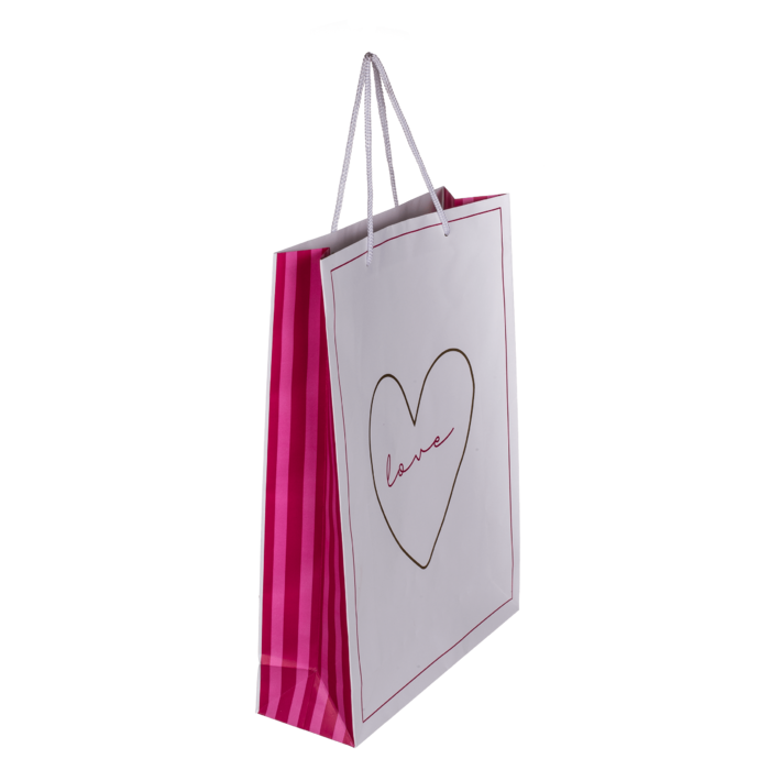 Weiß/pinke Papier-Geschenktüte, Love,