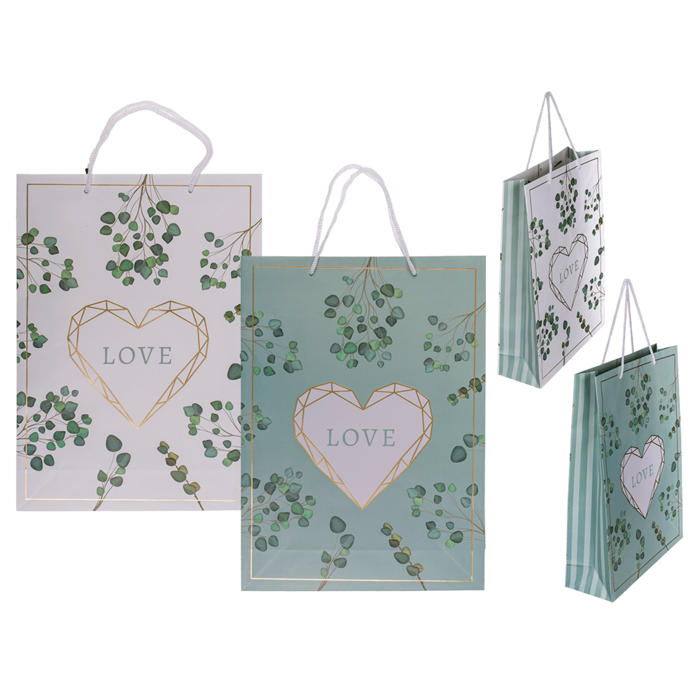 Weiß/grüne Papier-Geschenktüte, Love,