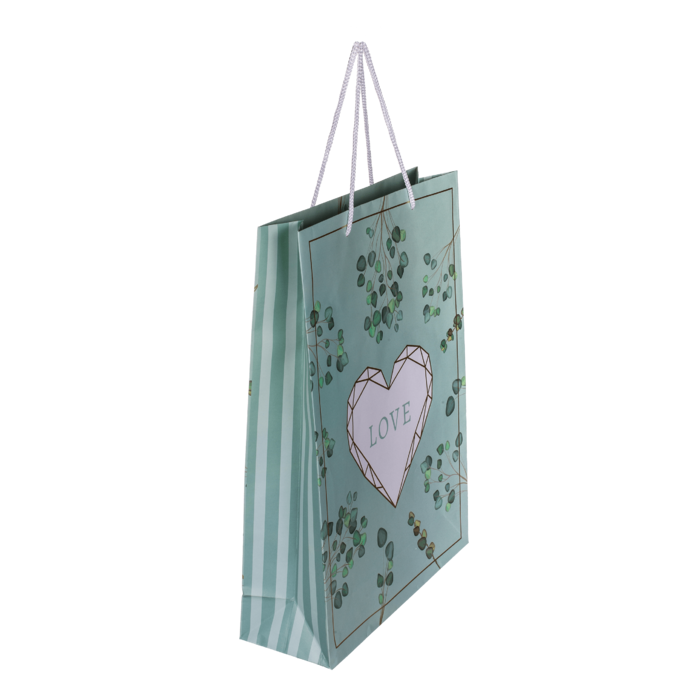 Weiß/grüne Papier-Geschenktüte, Love,