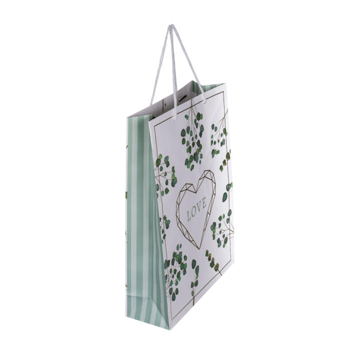 Weiß/grüne Papier-Geschenktüte, Love,