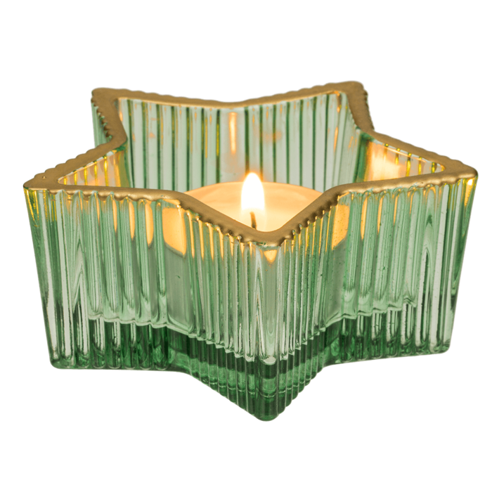 Glas-Teelichthalter, Stern, 2-farbig sortiert,