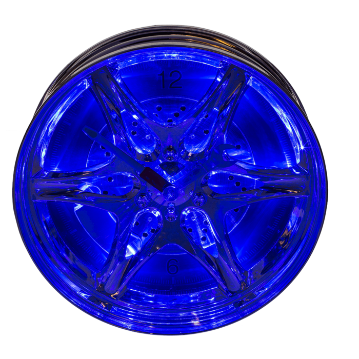 Wanduhr, Felge, mit blauer LED, D: ca. 27 cm,
