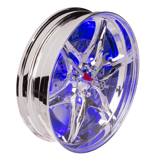 Wanduhr, Felge, mit blauer LED, D: ca. 27 cm,
