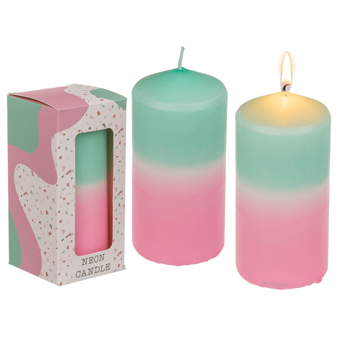 Stumpenkerze mit Farbverlauf, rosa/mint