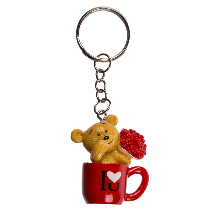 Metall-Schlüsselanhänger, Bär in Tasse,