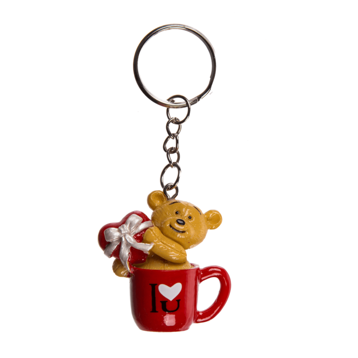 Metall-Schlüsselanhänger, Bär in Tasse,