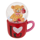 Glitterkugel, Bär, auf Sockel Tasse, I love you,