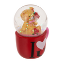 Glitterkugel, Bär, auf Sockel Tasse, I love you,