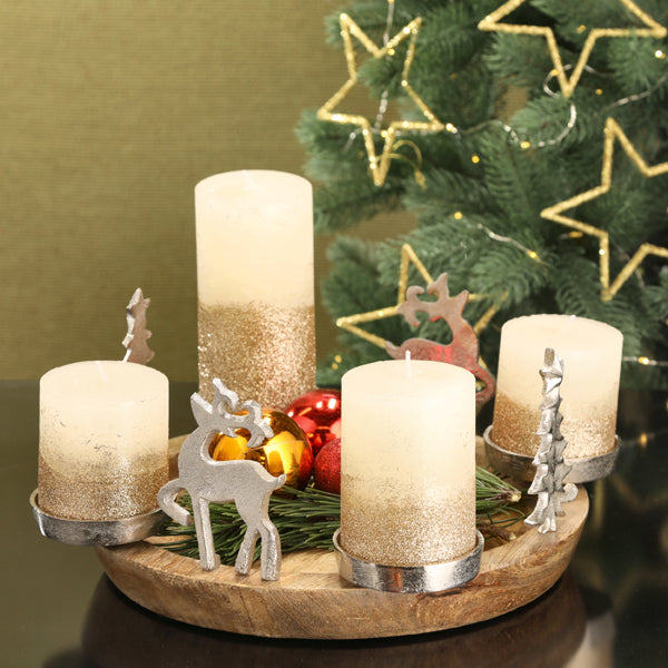 Adventsleuchter, Mango, Rentier Baum, ca. 34cmD