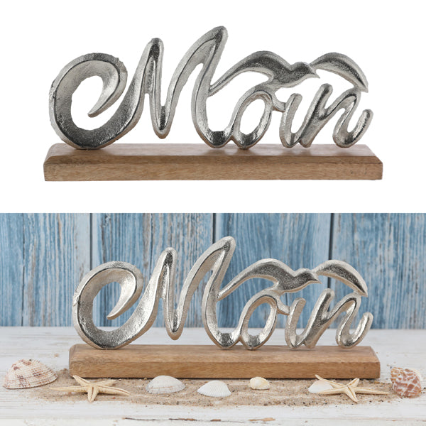 Schriftzug Moin, mit Möwe, auf Fuß, silber, gr., ca. 33cmB