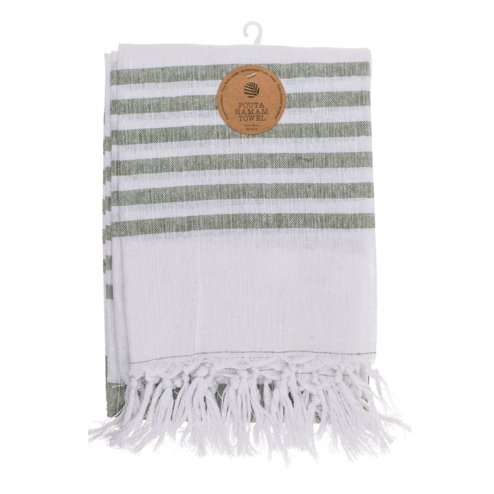 Weiß/grünes Fouta-Hamamtuch (für Sauna & Strand)