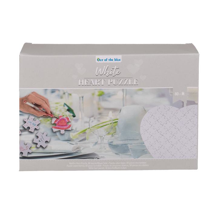 Weißes Herz-Puzzle, 80 beschriftbare Teile,