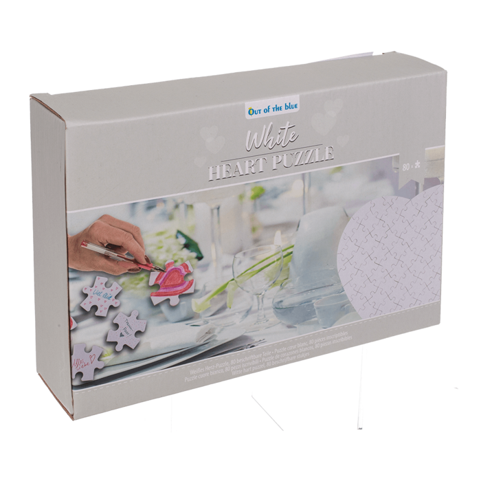 Weißes Herz-Puzzle, 80 beschriftbare Teile,