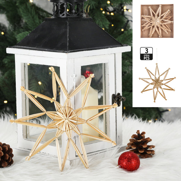 Strohsterne, Strohschmuck, 3er Set, ca. 20cmD