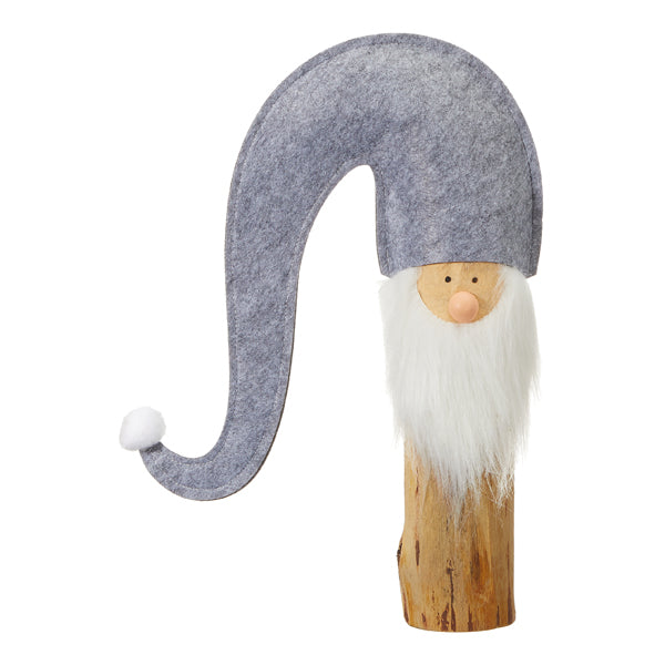 Wichtel Filz stehend auf Holzstamm grau 46cm