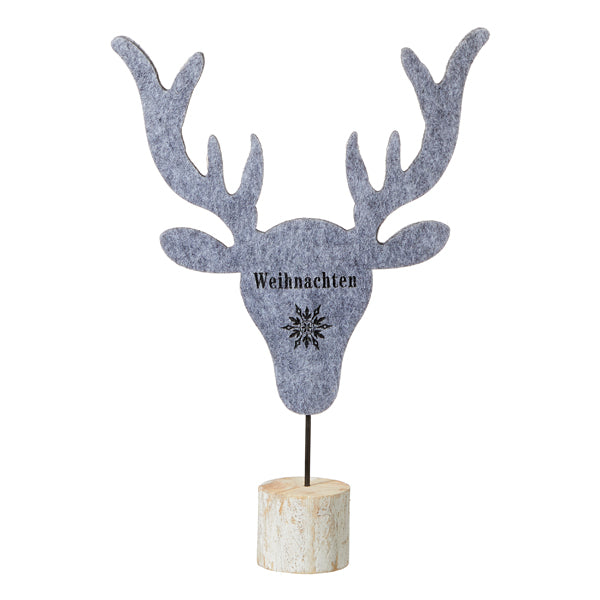 Rentierkopf Filz auf Holzfuß grau 28cm