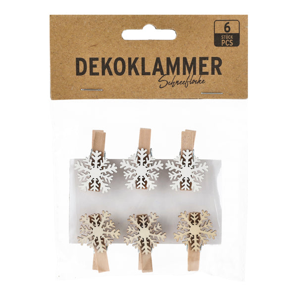 Dekoklammer Schneeflocke Holz 6er Set