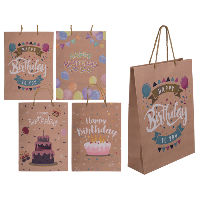 Braune Papier-Geschenktüte, Happy Birthday,