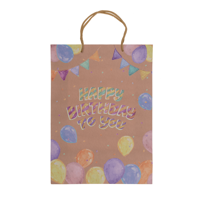 Braune Papier-Geschenktüte, Happy Birthday,