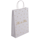 Weiße Papier- Geschenktüte, Mr & Mrs, mit goldenen