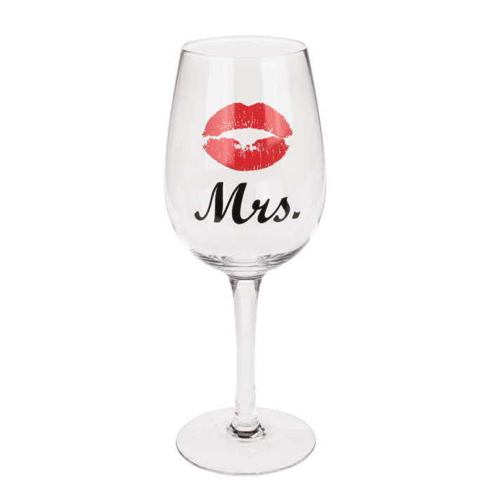 Weinglas, Mr & Mrs, mit Kussmund- &